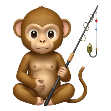 monkey holding fishing rod sticker