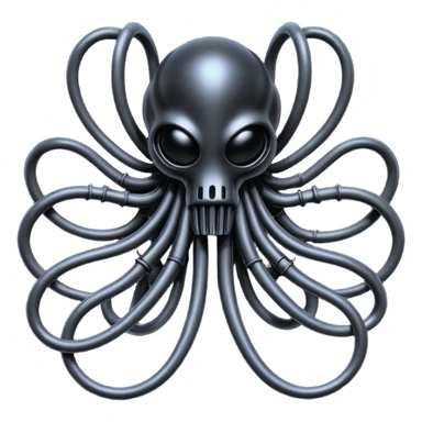 network of dark black wires and tubes forming a surreal creature, wrapped in black rags and bondage, Giger-inspired sticker