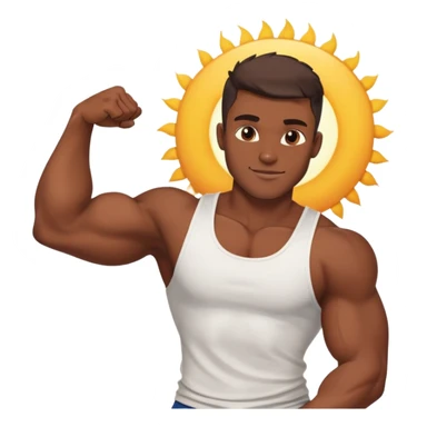 Handsome muscular boyfriend with defined abs, wearing a tank top, strong jawline, darkerr skin, charming smirk, flexing arm, sun-kissed skin, sticker