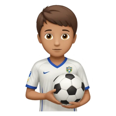 a boy having a soccer ball next to his hand wearing a soccer jersey
 sticker