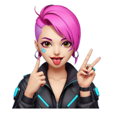 Woman with her tongue out in cyberpunk clothing and giving the middle finger. Looking naughty. sticker