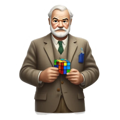 Ernest Hemingway holding a Rubik's cube in his hands sticker