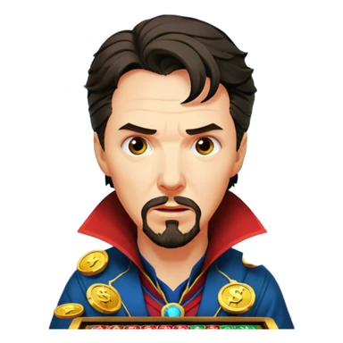 disheveled Doctor Strange losing money at a slot machine, panicked face, coins flying sticker
