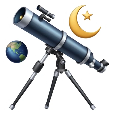 An icon featuring a telescope, stars, and a planet, symbolizing astronomy. The design includes a crescent moon, distant galaxies, and constellations, representing the study of space and celestial bodies. Transparent background highlights the exploration of the universe and cosmic phenomena. sticker