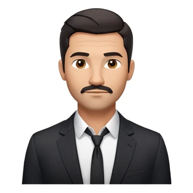 Handsome athletic man in his mid-40s with tan skin, short black hair with clear fade cut, 5 o'clock shadow facial hair, strong square masculine face, warm approachable expression, black blazer worn open, white buttoned shirt with collar unbuttoned, explicitly no tie sticker