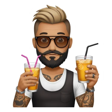 tatoo guy drink holders with sunglass bearded bun hair sticker