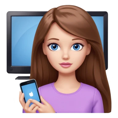 beautiful barbie girl with long brown hair, blue eyes and wearing light purple clothes watching netflix on tv sticker