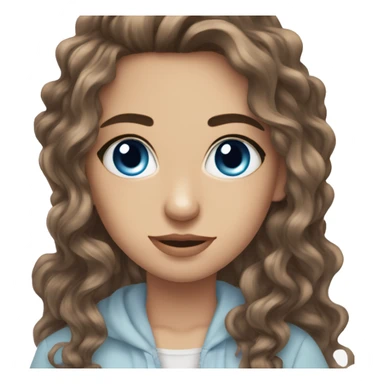 blue eyes, long wavy brown hair, thick eyebrows, long eyelashes, girl sticker