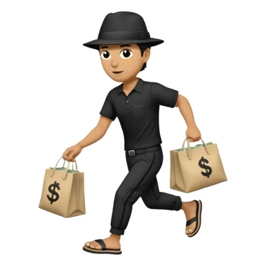 Make a man wear a black pant and he shirt is balck line and white line and wear a black hat and he holding a money bag and he running he wear a black eye thing no money in the Left hand and he yellow and the money bag in the right he wear a flip flop like this is Money bag 💰 NO MONEY sticker