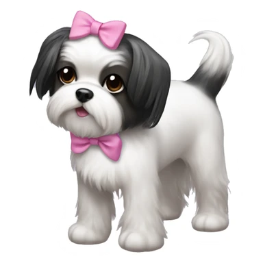 Girl dog shitzu with black and white hair with a side ponytail and a pink bow on her head sticker