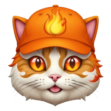 Cat with the flames in his eyes with a orange baseball hat on his head sticker