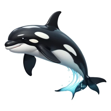 Cinematic Noble orca Portrait Emoji, Poised and majestic, with a sleek, streamlined black-and-white body, piercing intelligent eyes, and a powerful, commanding presence, Simplified yet sharp and sophisticated features, highly detailed, glowing with a soft oceanic radiance, high shine, intelligent and formidable, stylized with an air of deep-sea dominance, focused and alert, soft glowing outline, capturing the essence of an apex predator that appears ready to surge out of the waves with effortless authority! sticker