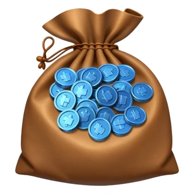 blue coins inside an opened brown money bag  sticker