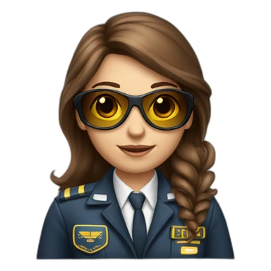 young long brown hair female Boing airplane pilot with sun glasses sticker