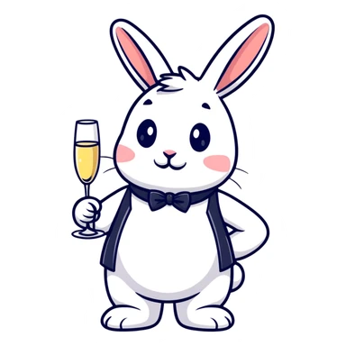 fancy rabbit in evening attire with champagne glass celebrating sticker