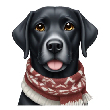 Black and white lab wearing a winter scarf sticker