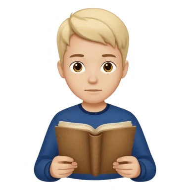 joven con camiseta azul oscuro leyendo un pergamino sticker