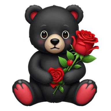 Black stuffed bear holding roses sticker