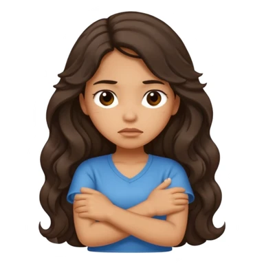 Hispanic tan ish girl with long dark wavy hair crossing her arms and slightly pouting sticker