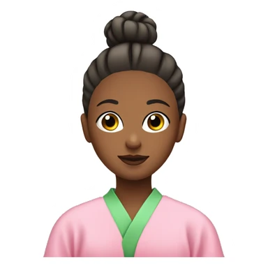 Girl with a bun and a pink robe with a green face mask on sticker