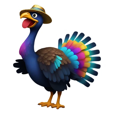 disco turkey: A turkey silhouette doing a dance move like the "finger pointing upward" disco move, with a retro headband and exaggerated features to keep it playful but bold enough to work as an emoji. sticker