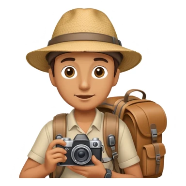 Tourist with camera, hat and backpack ready for adventure sticker