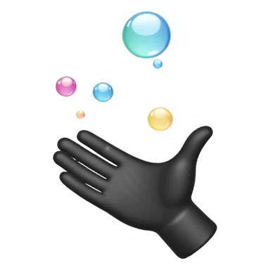 Simple black and white icon showing a single hand with soap bubbles on it, easy to recognise for all ages and languages, flat style, no text, isolated on plain background sticker