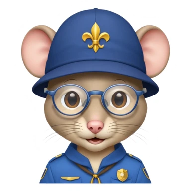 humaniod mice with a scout hat with glasses blue uniform sticker