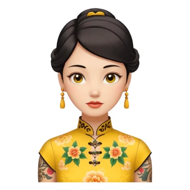 ancient woman with tatooed on neck and yellow cheongsam sticker
