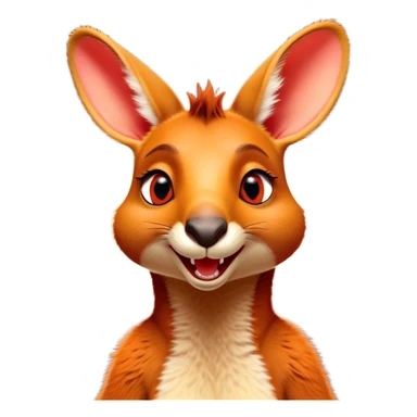 Cinematic Comical Kangaroo Portrait Emoji, Head tilted dramatically with an exaggeratedly amused expression, featuring a striking red-orange fur with a playful glint in its wide, expressive amber eyes, Simplified yet hilariously expressive features, highly detailed, glowing with a slightly sassy glow, high shine, dramatic yet playful, stylized with an air of cheeky outback mischief, bright and endearing, soft glowing outline, capturing the essence of a spirited and over‐the‐top kangaroo, so meme‐worthy it feels like it could bounce its way into internet fame instantly! sticker