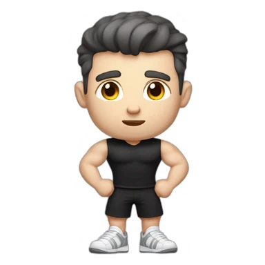 Confused Pale skinned Fit Man With the biceps and dark brown hair in black shirt, gray sports shorts and white Sneakers sticker