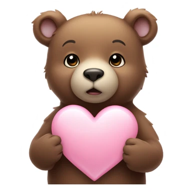 little bear holding light pink heart  sticker