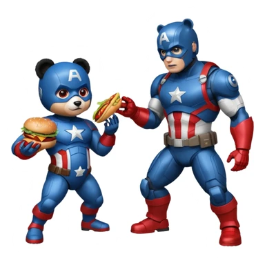 Pregnant captain America eating a hamburger while fighting a half panda half robot  sticker