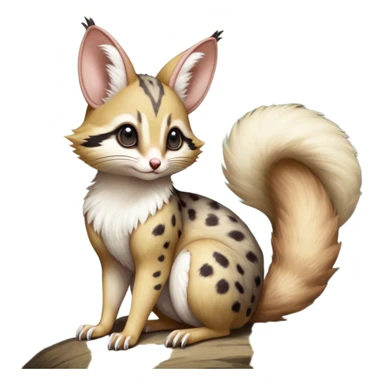 soft natural realistic romantic vintage antique divine beautiful elegant pretty precious cute young youthful  Fakémon-Pokémon-alien-opossum-squirrel-feline-serval-caracal-chinchilla-Minccino-Cinccino-Meowstic-rodent-hybrid-creature with a big fluffy bushy tail (full body) sticker