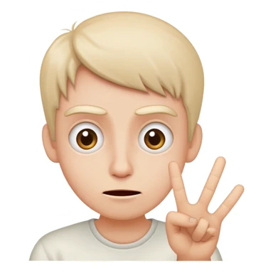 A wide eyed grimacing anxious face who’s acting like everything is fine with a peace sign up  sticker
