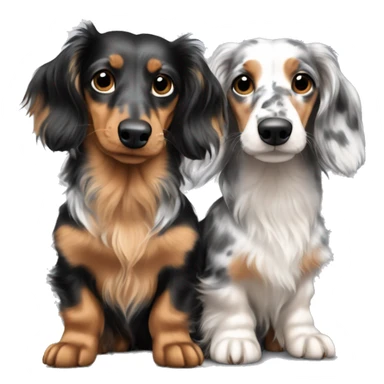 Two Tri Merle long haired Dachshunds together sticker