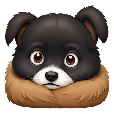 scared single small black dog with white paws curled up sticker