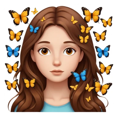 Face surrounded by butterflies and long brown hair  sticker