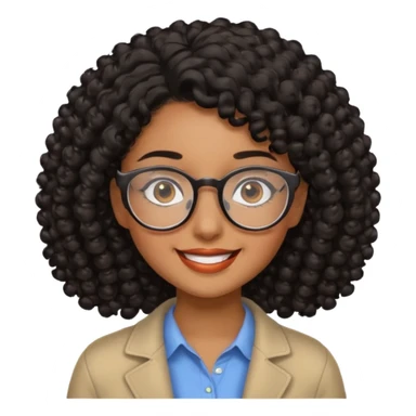 Chica con cabello rizado color negro, piel morena y que use lentes sticker