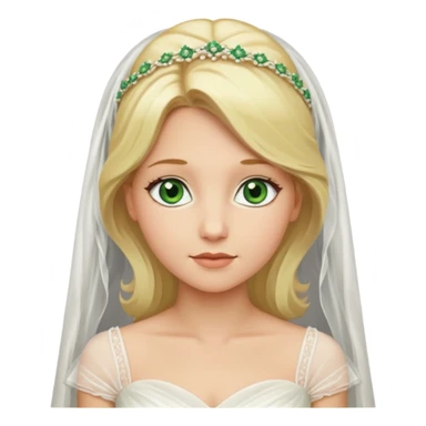 blonde haired green eyed bride in ivory gown  with veil no flowers sticker