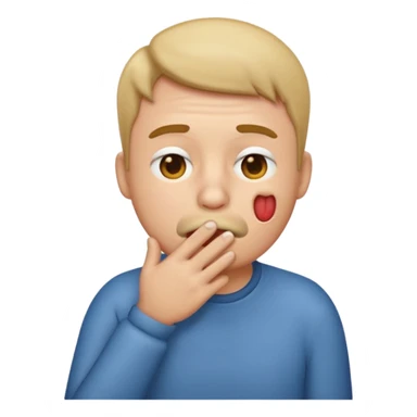 Emoji coughing with hand over mouth and bulge in cheek sticker