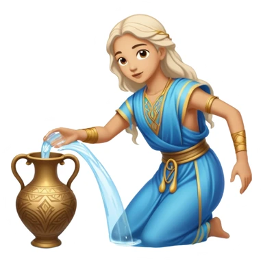 The zodiac symbol Aquarius. A mystical beautiful water bearer, pouring water on the ground from a large, intricate, and arcane vase sticker