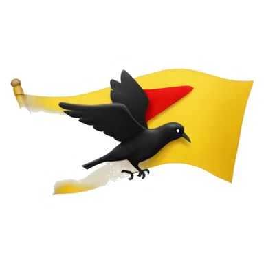 The yellow flag measures 120 cm x 180 cm. In the middle there is a red pentagon. In the center of the pentagon there is a full black bird with two heads facing left and right. sticker