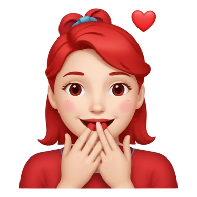 Un smile avec des cœurs autour une main devant la bouche et les joues rouges sticker