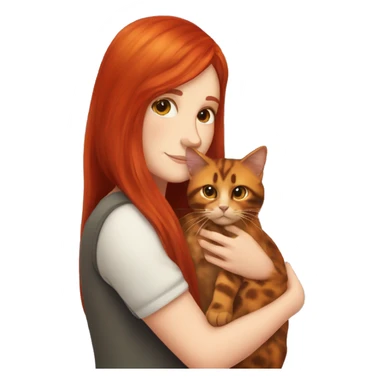 white girl with long red hair cuddling tortoiseshell cat sticker