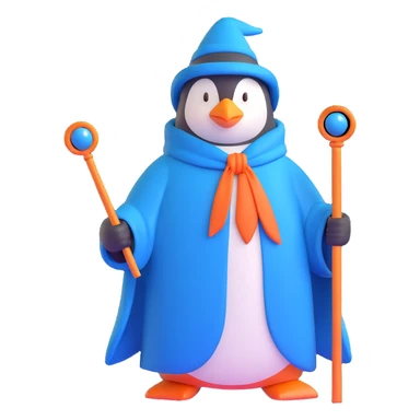 penguin wizard with a long blue robe and staff sticker