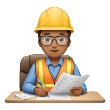 The occupational safety specialist is sitting at the paperwork sticker