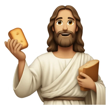 Jesus offering a loaf of bread with one hand and a glass of water with the other sticker