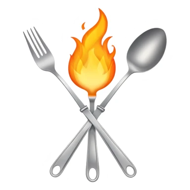 burning spoon fork and knife crossed together, kitchen utensils on fire with flames sticker