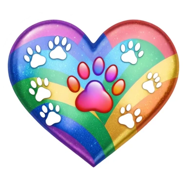 rainbow pride heart with a paw print on top, sparkle effect, no text sticker